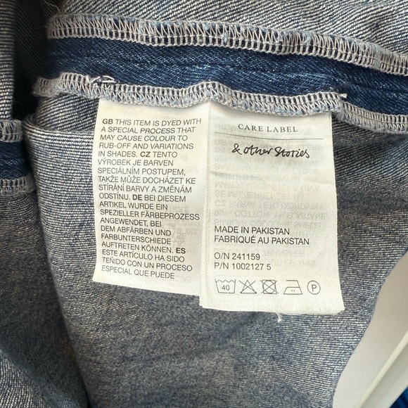 & Other Stories Blue Denim Staple Pinafore Dungaree Mini Dress Size 4 - Picture 8 of 8